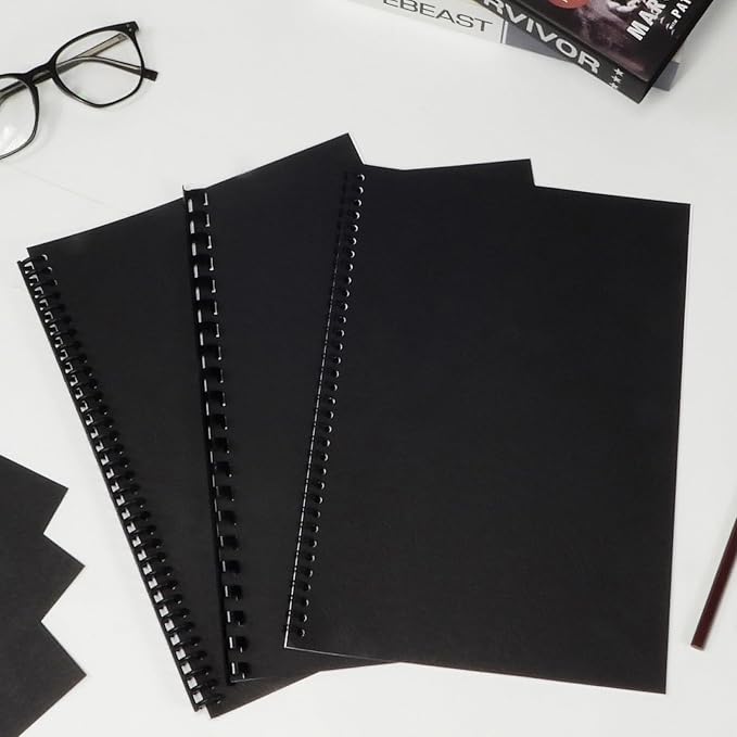RAYSON 8.5" x 11" Black Leather Texture Binding Covers, 12 Mil Thick, 230gsm Paper, Un-Punched, Letter Size, 100 Pack