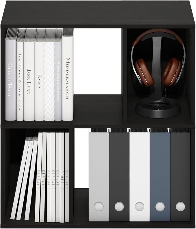 Furinno DALY Book Shelf, 4-Cube Bookshelf, Cube Storage Organizer Bookcase with Irregular Compartments, 11.7 x 23.6 x 24.7, for Living Room, Bedroom, Home Office, Espresso
