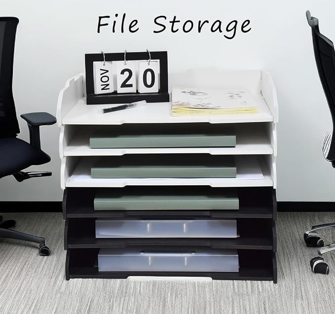 A3 Stackable Paper Tray, 3 Tier Desk File Organizer, Desktop Organizer for Office Supplies, File Storage, Letter Organizer /A3 Office File Folder,Home or Office School, White (Landscape-White-3-Tier)