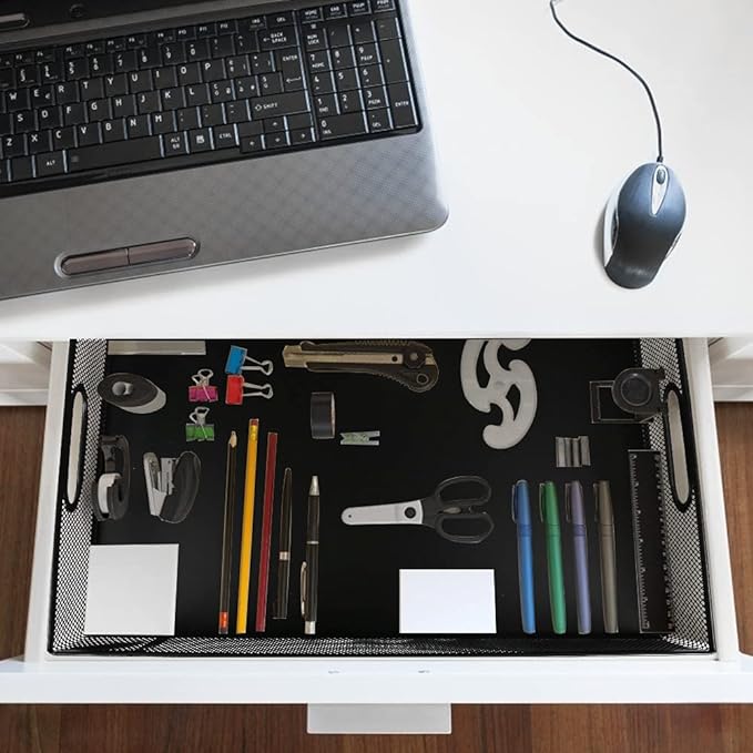 EsOfficce 2Pcs Desk Drawer Organizer, Stable Metal Mesh Desk Storage Tray, Versatile Storage Box Set for Office Home Supplies,13 x 9 inches