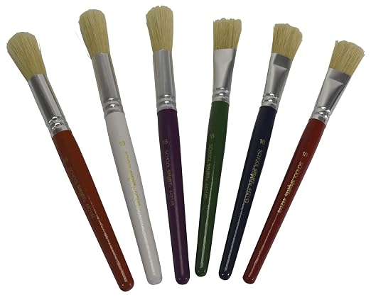 School Smart Stubby Ox Hair Paint Brushes for School and Arts and Crafts Use, Assorted Colors and Sizes, Bulk Set of 36