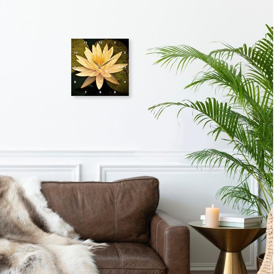 3dRose Wall Clock Silent - 10 inch - Yellow Lotus Flower - Photography Flower