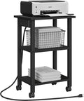 TUTOTAK Printer Stand, 3 Tier Rolling Printer Cart with Charging Station | Small Under Desk Printer Table with Wheels for Small Space, Office, Home, Black PS01BK001
