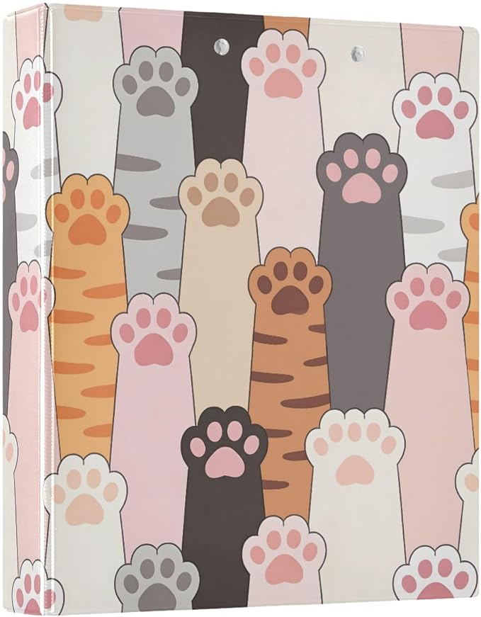 3 Ring Binder Cat Paw Prints 1.5" Round Ring Binders View Binder with 200 Sheet for Kids School Supplies Women Men Office, 1 Pack
