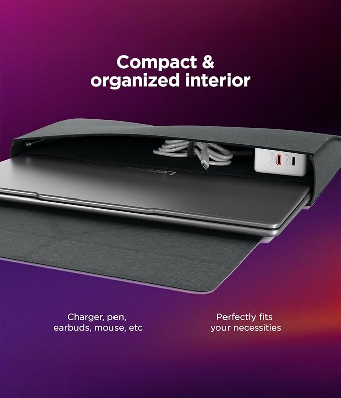Lenovo Yoga Tote Sleeve Case for Laptops with 16-inch Display, Multi-Compartment Organizer with Convertible Stand, Lightweight Protective Polyester & Microfiber Sleeve, Luna Grey