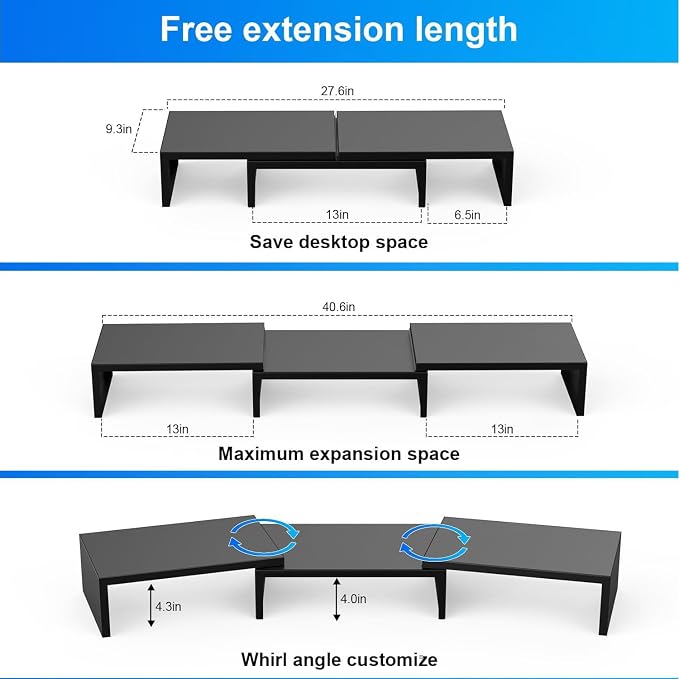 Dual Monitor Stand Riser | Monitor Stand for Desk, Metal Computer Stand, Desk Shelf Riser,Desktop Organizer for Home and Office Use (Black)