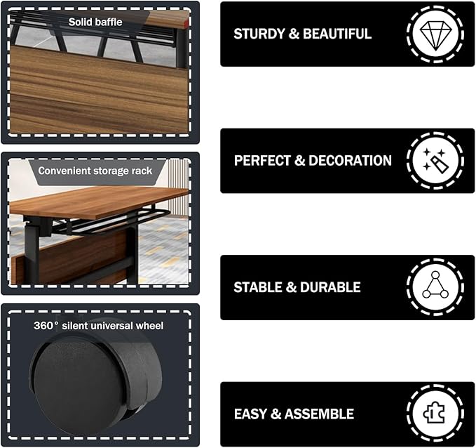 Folding Conference Table,61in Rectangle Conference Room Tables,Large Rolling Meeting Seminar Tables for 2-8 People,Mobile Training Table with Caster,Collapsible Conference Training Tables for Office
