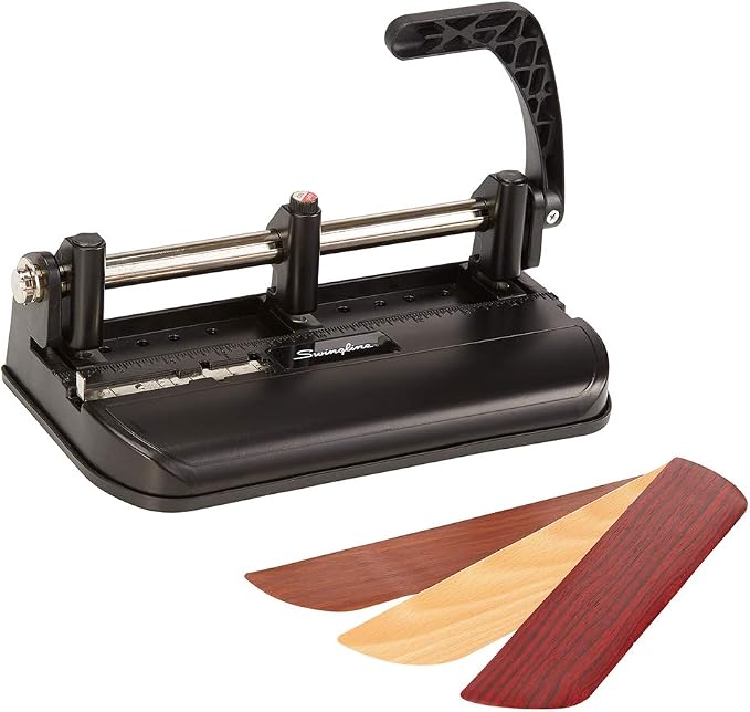 Swingline 3 Hole Punch Heavy Duty, 32 Sheet Capacity Three Hole Puncher 3 Ring, Adjustable 2-7 Hole Paper Punch, Black & Silver (74350)