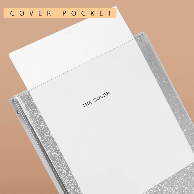 NatureTouch 3 Ring Binder, Glitter 1 Inch Binder Organizer (10.5'' x 11.5'') Holds 8.5’’ x 11’’ Letter Size 300 Pages, Waterproof Durable View Binder, 2 Pack, Silver