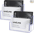 Uniclife 2 Pack Acrylic Business Card Holder for Desk 2 Slots Clear Business Card Display Stand for Men & Women Desktop Business Card Organizer Card Stand for Office Home Exhibition, 120 Card Capacity