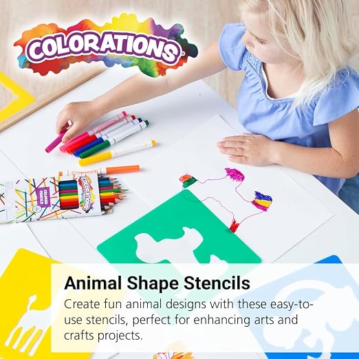 Colorations - EANST Animal Shape Stencils Set of 12 8" Plastic Stencils for Kids Arts and Crafts Material | Washable Plastic, Jumbo and Sturdy, Great for Creating Art, Kids' Stencils