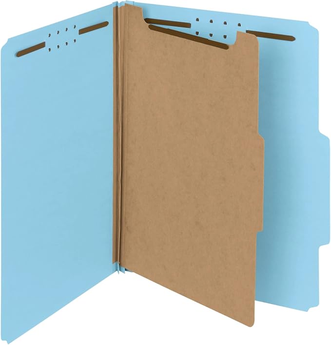 Smead 100% Recycled Pressboard Classification File Folder, 1 Divider, 2" Expansion, Letter Size, Blue, 10 per Box