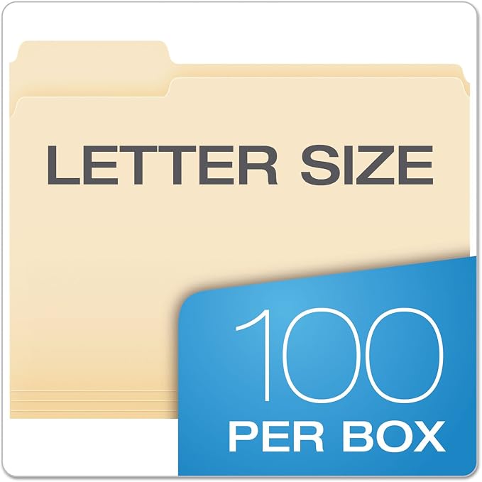 Pendaflex File Folders, Letter Size, Manila, 1/3 Cut, 100/BX (752 1/3)