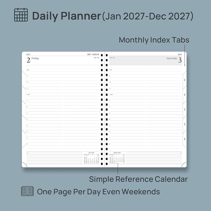 POPRUN 2027 Daily Planner One Page Per Day, Large 8.5" x 12" Calendar Book