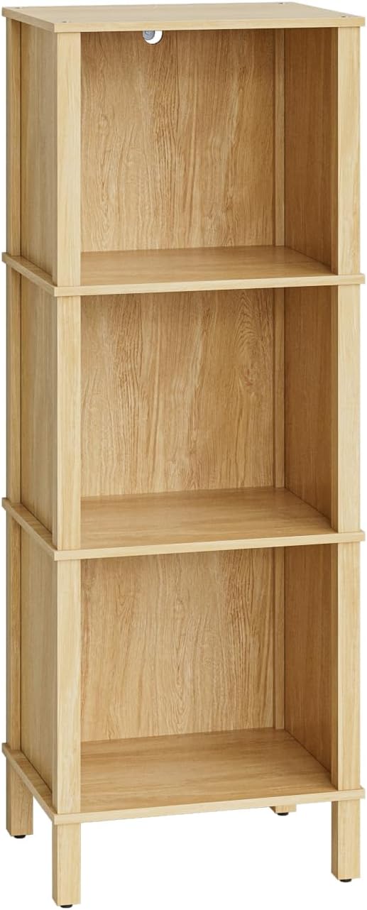 Bookshelf, Modern 3-Tier Bookcase, Open Storage Book Shelf, 11 × 14.2 × 38.9 Inches, Small Narrow Bookshelves for Living Room, Home Office, Bedroom, Natural