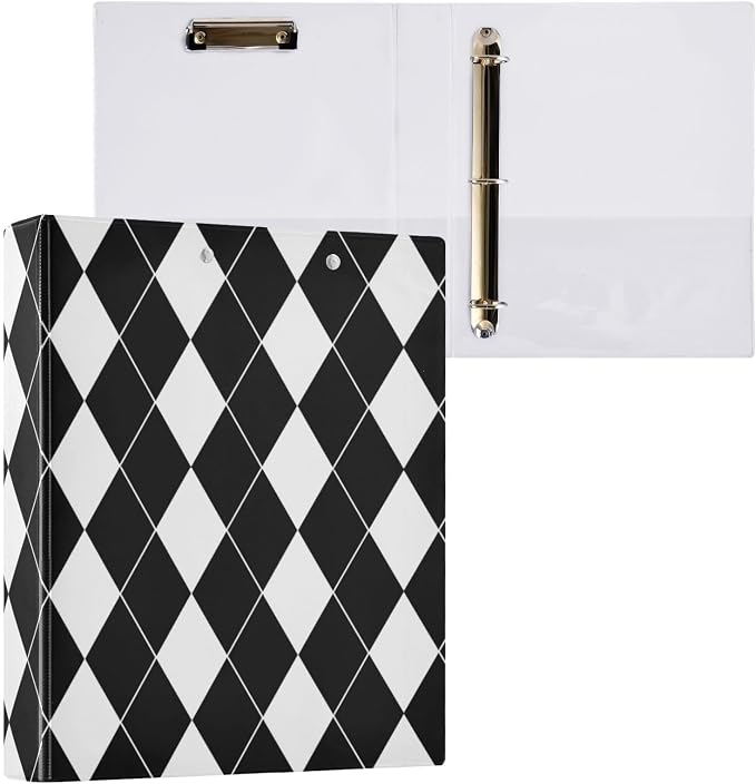 Black White Plaid 3 Ring Binder 1.5 Inch Binders Organizer with Clear Interior Pockets Binder for School Office Work 1 Pack