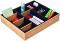 Office Drawer Organizer, Bamboo Desk Drawer Organizer with 4 Removable Dividers, Desk Organizers and Accessories with 10 Adjustable Compartments for Office Home (Gray)