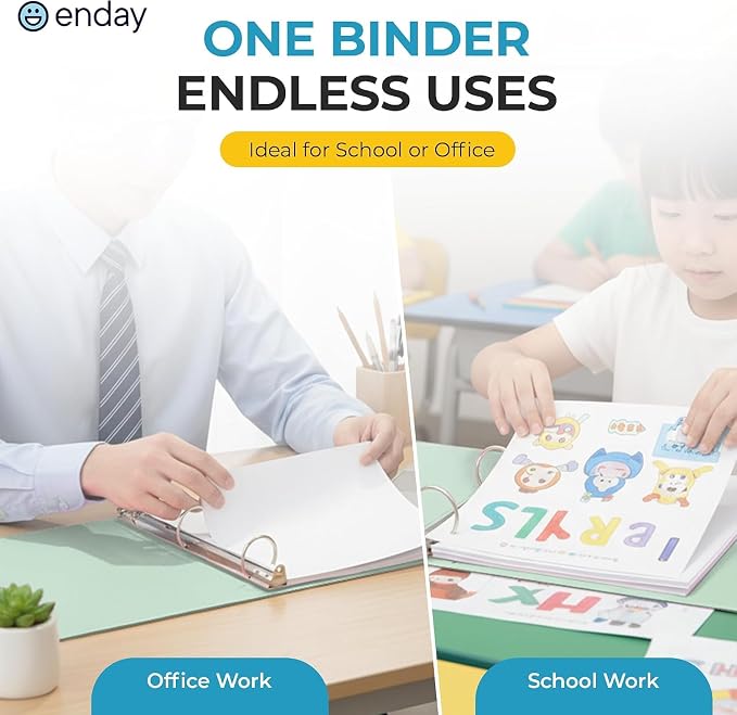 Enday 1/2 inch Binder 3 Ring Binder (6 Pack - Assorted Colors) O-Ring Binder with Clear View Cover and 2 Inside Pocket - for Letter Size 8.5 x 11'' Paper, Ideal for School Supplies, Office, and Home