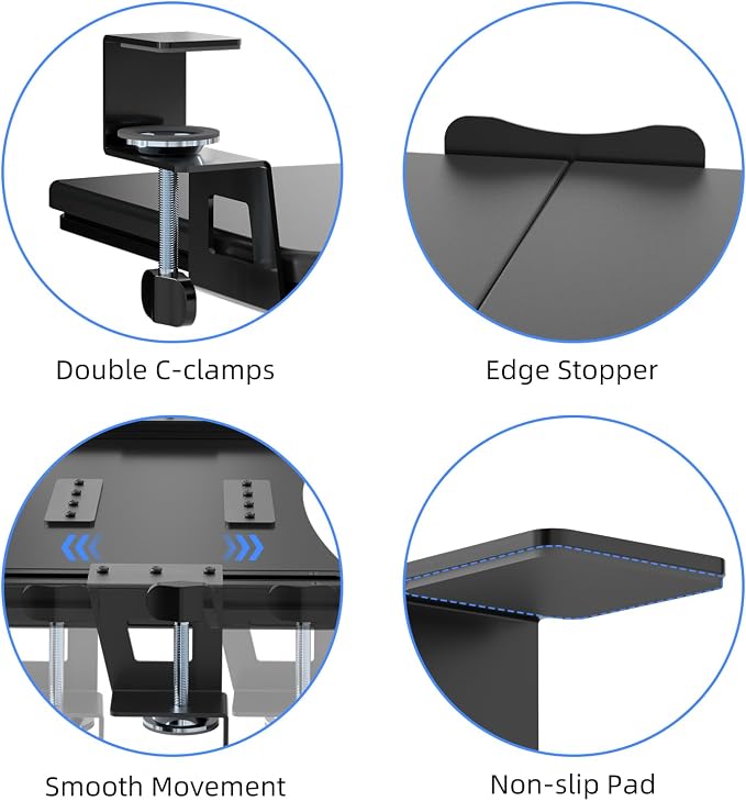 suptek Keyboard Tray Under Desk Pull Out with C Clamp Mount, Computer Keyboard & Mouse Tray, 25.6 (30 Including Clamps) x 11.8 inch Slide-Out Platform Computer Drawer for Typing, Black, DSF1