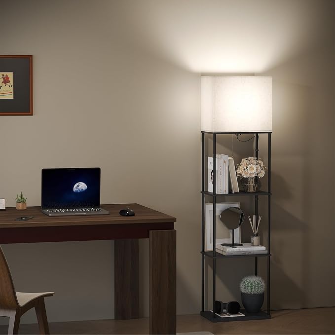 SUNMORY Large Size Floor Lamp with Shelves, Standing Lamps for Living Room | 3 CCT LED Bulb Include, 4-Tier Display Bookshelf, 63" Tall Corner Shelf Lamp, Modern Style for Bedroom, Office, Home Decor