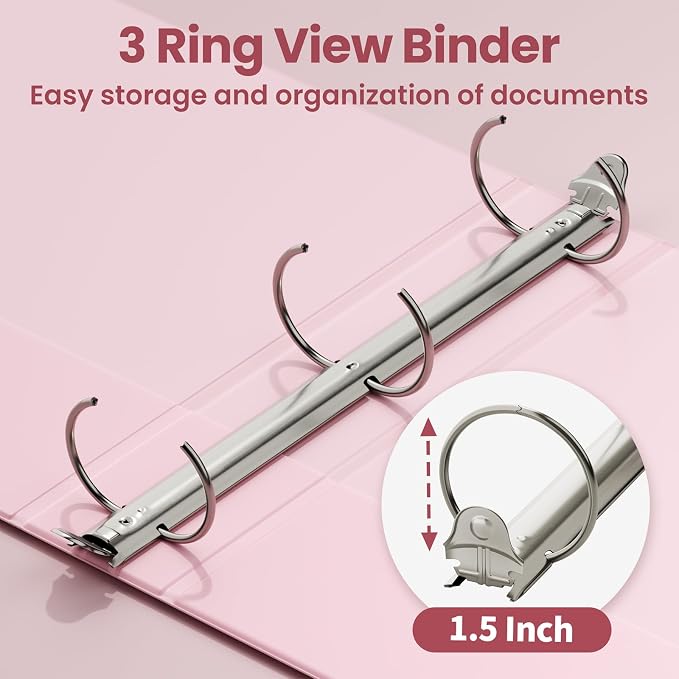 SUNEE 1.5 Inch Binders 3 Ring 6 Pack, Clear View Three Ring 1 1/2 Inch Binders PVC-Free (Fit 8.5x11 Inches) for School or Office Supplies, Pastel 6 Colors