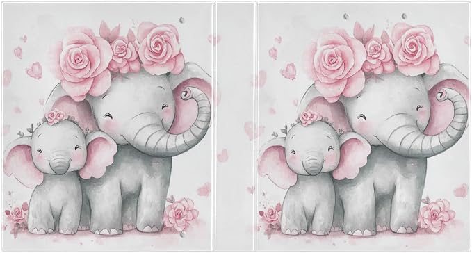Cute Pink Floral Baby Elephant Binder 1.5 Inch Binder with Clipboard&Pockets, Cute Elephants Hardcover Binders 3 Ring, Heavy Duty Large File Folder for Office School Supplies-Holds 200 Sheets