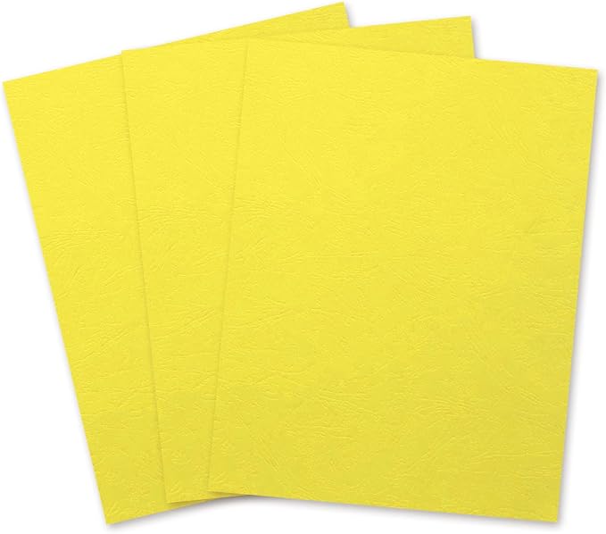 Binditek 12 Mil Paper Binding Covers, 8.5 x11 Inches, Yellow, 100 Pack | Grain-Texture, 8.5" x 11" Letter Size, 230 GSM, 85 lb, Square Corners, Unpunched, for Business, School Projects
