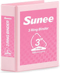 SUNEE 3 Ring Binder - 3 Inch D Ring, Clear View PVC-Free (Fit 8.5x11 Inches) for School or Office, Pink, 1 Pack