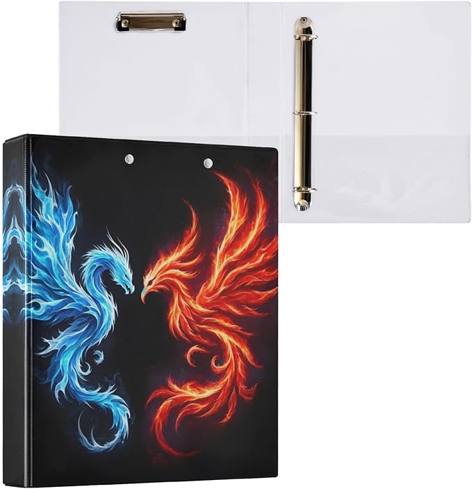 3 Ring Binder Dragon Phoenix 1.5" Round Ring Binders View Binder with 200 Sheet for Kids School Supplies Women Men Office, 1 Pack