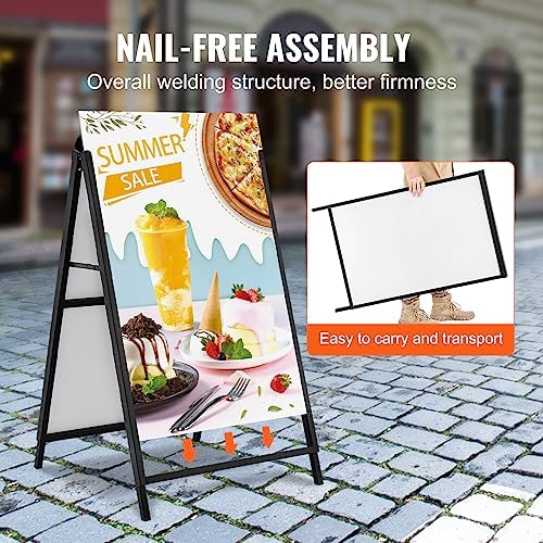 VEVOR A Frame Sidewalk Sign, 24x36 Inch Heavy Duty Slide-in Signboard Holder, Double-Sided Folding Sandwich Board Signs, Steel Pavement Sign Poster for Outdoor Business Street Advertising (Frame only)