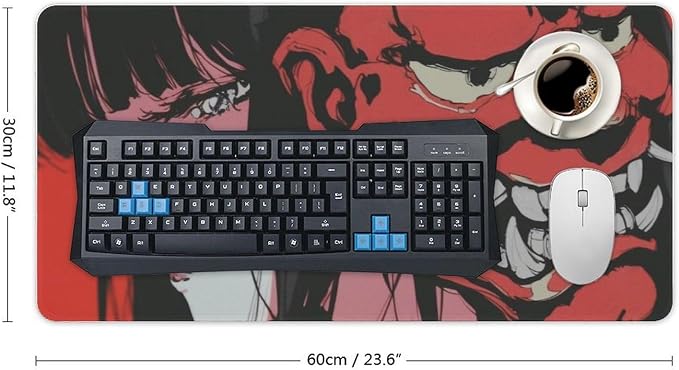 Japanese Female Samurai Anime Girl Large Mouse Pad Gaming Desk Mat Keyboard Computer Pad Non-Slip Rubber Mouse Mat for Home Office 30x60cm