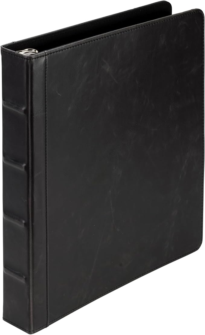 Samsill Vintage Leather Binder, 1 Inch Round Ring (Holds 200 Sheets), Letter Size 8.5x11 Documents, Professional Organizer Portfolio, No Zipper, Black