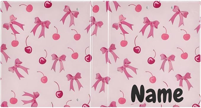 Custom 3 Ring Binder Pink Bows Cherry 1.5" Round Ring Binders Personalized Name View Binder with 200 Sheet for Kids School Supplies Women Men Office, 1 Pack