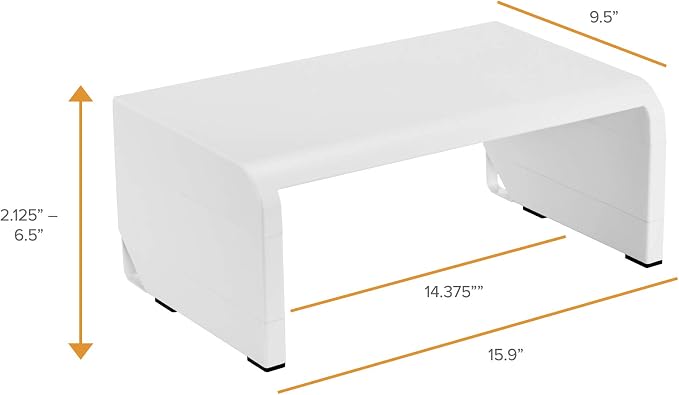 Bostitch Office Konnect Adjustable Monitor Stand Riser, 4 Height Adjustments, Built-In Cable Management, Rubber Feet - White