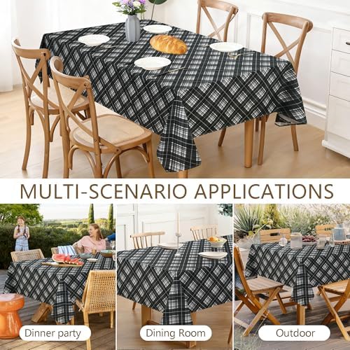 DWCN Checkered Tablecloth, 54 x 80 Inch, Rectangular, Black and White