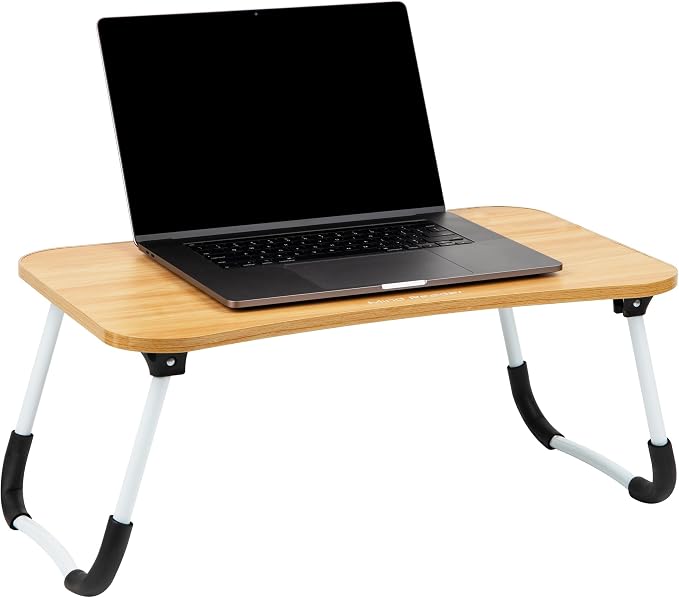 Mind Reader Lap Desk Laptop Stand with Folding Legs, Portable Bed Tray Table for Laptop, Breakfast, Reading, Crafts, MDF, Beige
