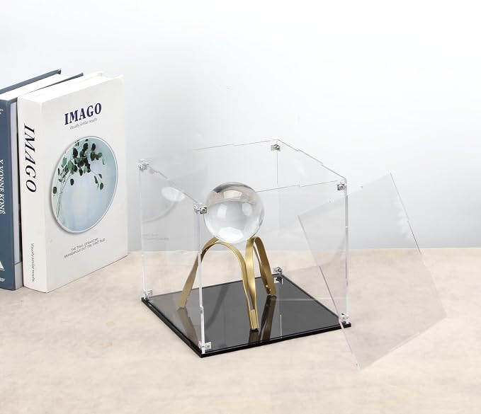 8x8x8Inch Clear Acrylic Display Case for Collectibles Assemble | Cube Box Dustproof Protection Showcase with Black Base, Alternative Glass Case for Display Figures Toys Home Storage Box