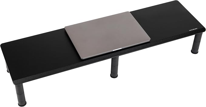 Mind Reader Dual Monitor Stand, Height Adjustable, Desktop Organizer, Laptop Riser, Office, 38.5"L x 11"W x 2.55-6.5"H, Black