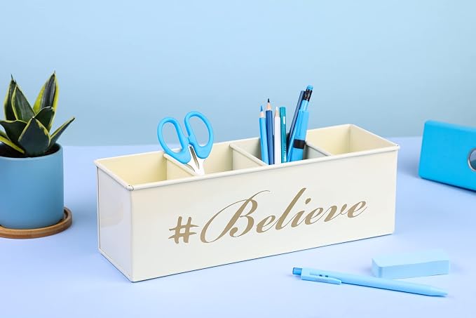 DUDKI Home Present Desk Organiser 4 compartments Decorative Pen Pencil holder/Vanity Kit/Travel Box/Makeup Box/Cosmetic Box/Storage Box/knife Holder/Spoon Holder-Gift Office Desk Décor