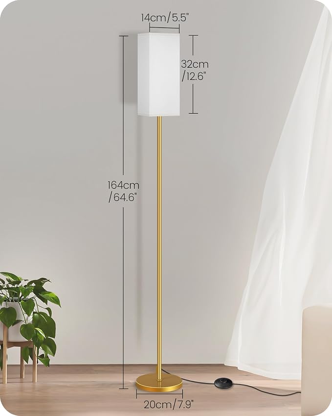 2Pack Floor Lamp, Pole Lamp with Foot Switch, Modern Standing Lampshade, Minimalist Freestanding Lamp (Bulb Not Included)for Living Room, Bedroom,Study, ETL Listed,Gold and White DCW07LDP205