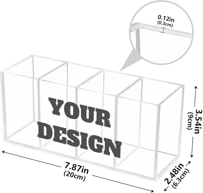Custom Design Acrylic Pencil Pen Holder Desk Accessories Holder Custom Cosmetic Brush Organizer Modern Design Desktop Stationery Organizer for Office School and Home 7.87 x 2.48 x 3.54 In