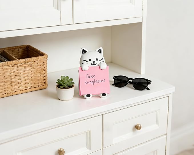 Cat Pop-Up Sticky Note Dispenser for 3 x 3 in Notes, Black & White | Includes 100 sheets, handmade resin desk decor for office, home or classroom; gift for teachers, coworkers and cat lovers