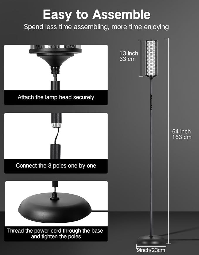 OUTON Bright Smart Floor Lamp with Remote, App & Touch Control, RGB Color Changing Standing Lamp, 2200K-6500K Dimmable, 3 Adjustable Heights, 32 Scenes for Living Room Bedroom Office,Black & Glass