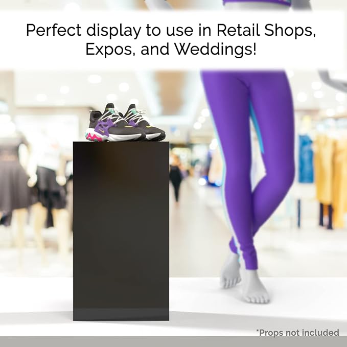 Marketing Holders Black Acrylic POP Display Box with One Open Side Versatile Vertical Column Plinth 12" x 12" x 24" Merchandise Retail Product Riser Plinth No Assembly