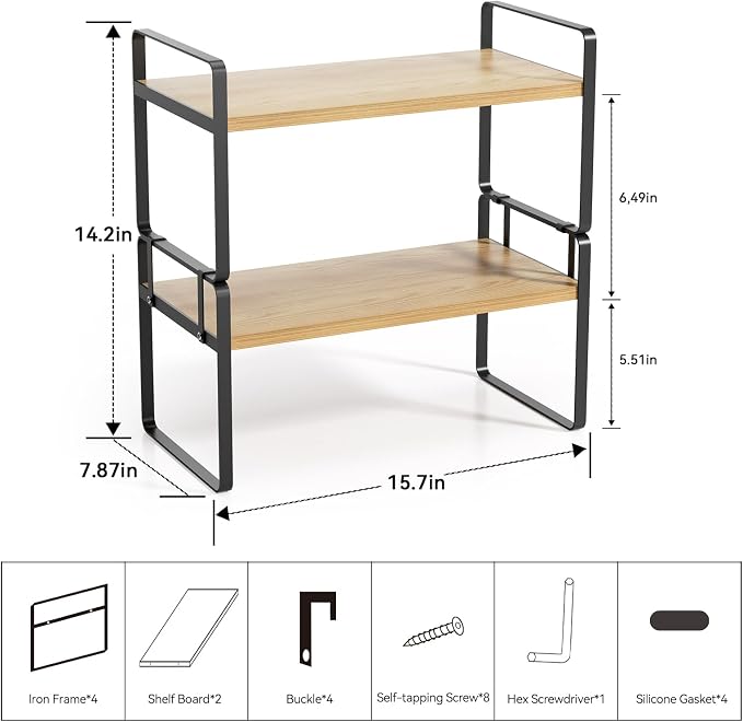 YGYQZ Desk Shelf Organizer, 2-Tier Desktop Bookshelf, Black & Wood | Detachable Design, 2-Tier Storage, Multi-Use Desktop Shelf, Compact Organization, Ideal for Office, Dorm & Home