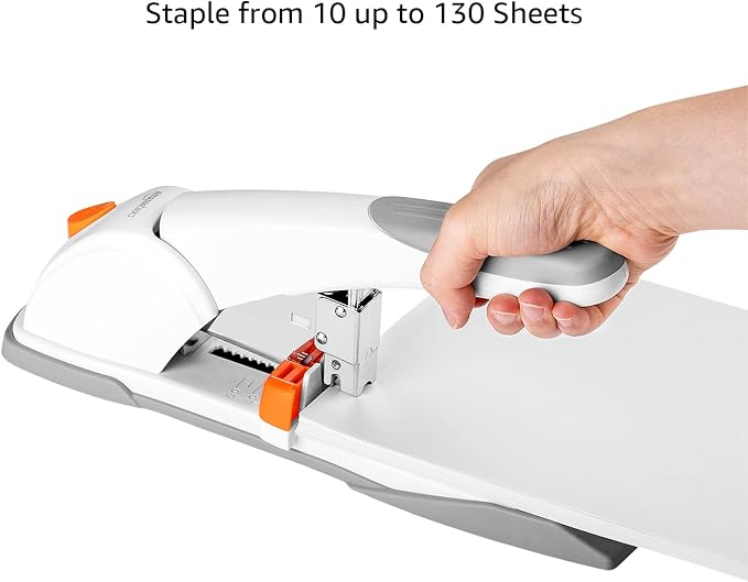 Amazon Basics Heavy-Duty Desktop Stapler, 130 Sheets High Capacity, Sturdy with Jammed Staple Remover Mechanism, 5/8" Staples, White