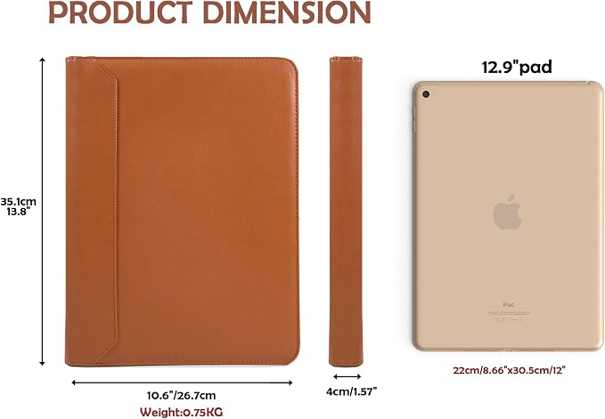 AZXCG Zipper Portfolio Padfolio Binder,3 Ring Padfolio for Women and Men,Business Portfolio Organizer for Women with A4 Writing Pad Holder,Business Portfolio for Meeting,Business,School,Work