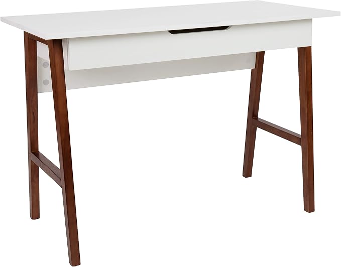 Flash Furniture Computer Desk with Drawer, 42", White/Walnut | Home Office, Writing Desk, Storage Drawer, Bedroom Desk