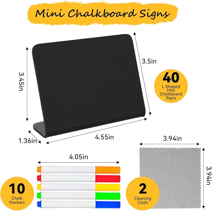 Pintuson 40 Pack Mini Chalkboard Signs for Food, Food Labels for Party Buffet, Reusable Table Signs, Food Tags, Catering Supplies Buffet Display, Place Cards, Easy to Write and Wipe