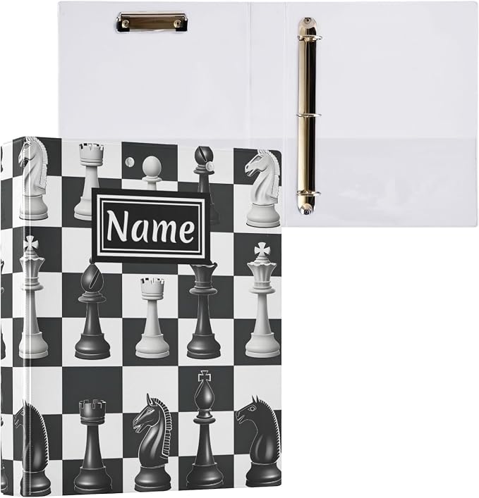 Custom 3 Ring Binder Chess Checkered Plaid 1.5" Round Ring Binders Personalized Name View Binder with 200 Sheet for Kids School Supplies Women Men Office, 1 Pack
